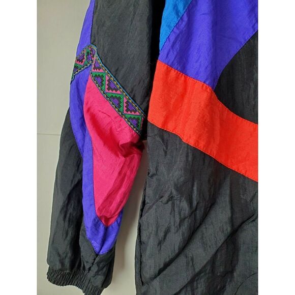 VTG Sunterra Womens Black M Totally 80s‎ Windbreaker Jacket Block Abstract Retro - Picture 8 of 8